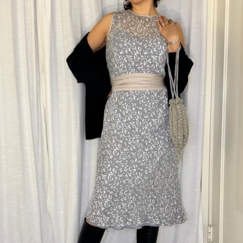 Vintage 90s Burnout Silk Silver Dress